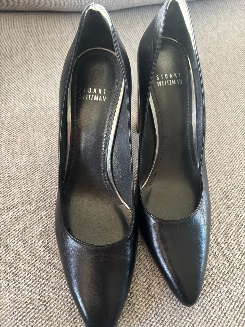 Stuart Weitzman Black Leather Pointed-Toe Pumps - Classic Heels